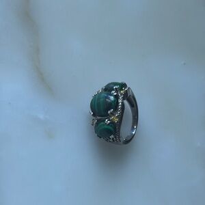 Contemporary Green and Silver Sculptural Ring